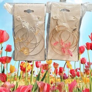 Fashion Hoop Drop Earrings with Pink and Yellow Beads